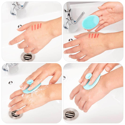 Jovyx DermaScrub – Siliconen Gezichtsreiniger in gebruik bij het reinigen van handen en verwijderen van make-up.