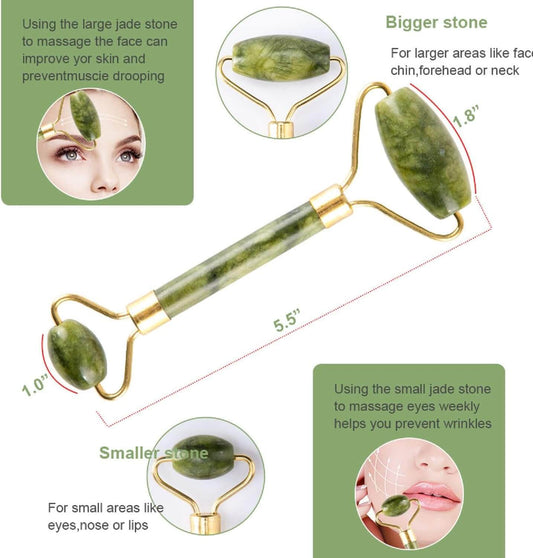 Jovyx Jade Roller – Gezichtsmassager met grote en kleine jade stenen voor een stralende, gezonde huid.