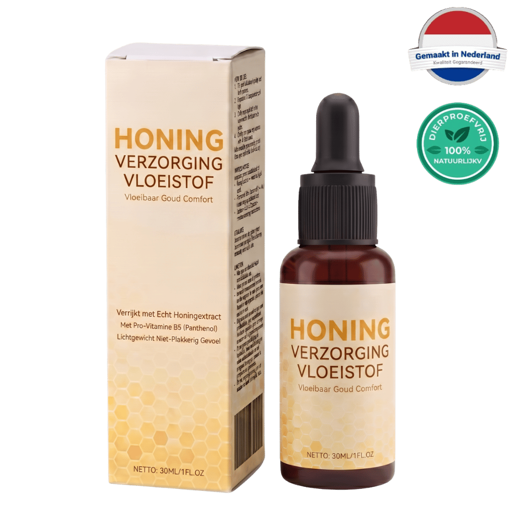 Honing Verzorgingsvloeistof met echte honingextract en Pro-Vitamine B5 voor hydrateerde huid.