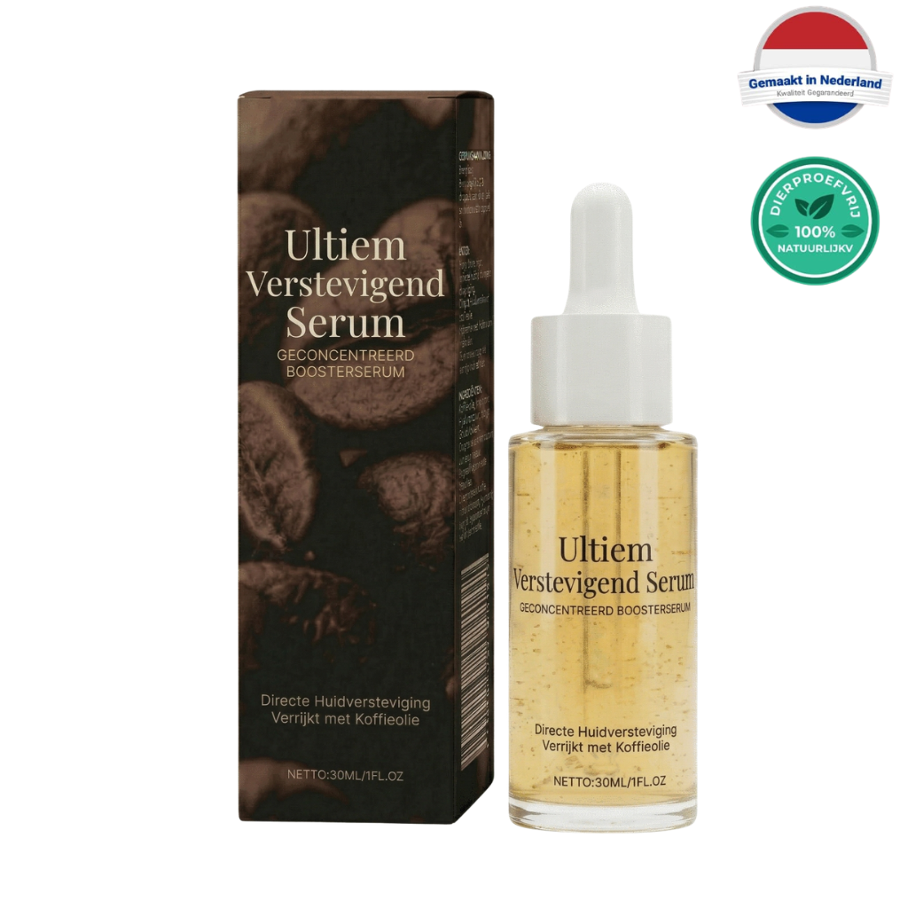 Ultra-verstevigend serum in een glazen flacon, ideaal voor een stralende huid met een egale uitstraling.