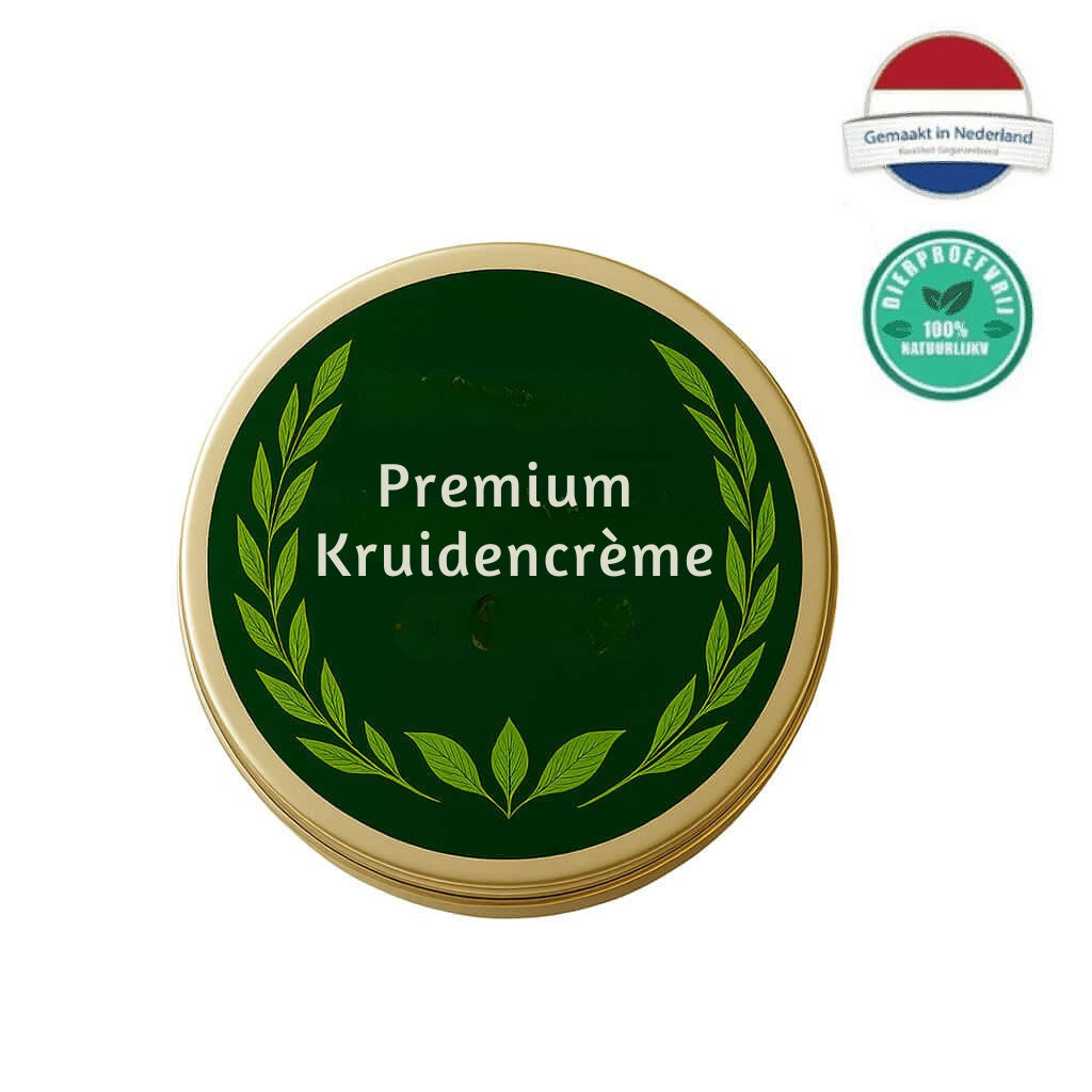 Premium Kruidencrème verpakking met natuurlijke ingrediënten en een verfijnde uitstraling.