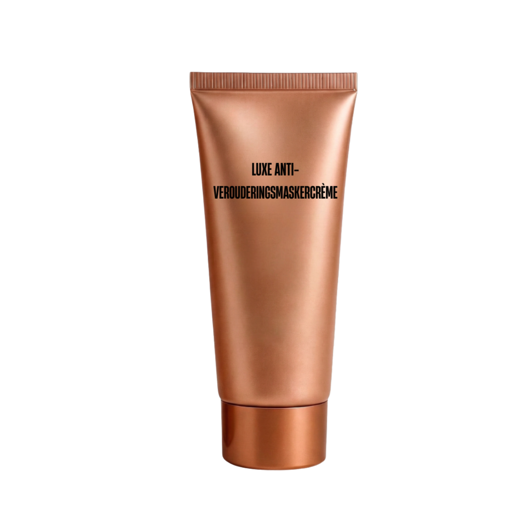 Luxe anti-verouderingsmaskercrème in een glanzende bronzen tube voor een stralende huid.