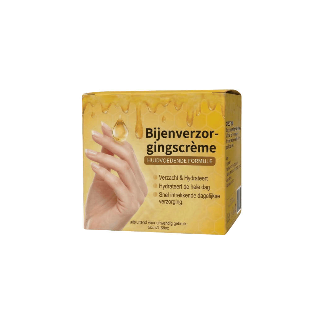 Bijenverzorgingscrème verpakking met hand, huidverzorging, hydraterend en verzachtend effect, 50ml.