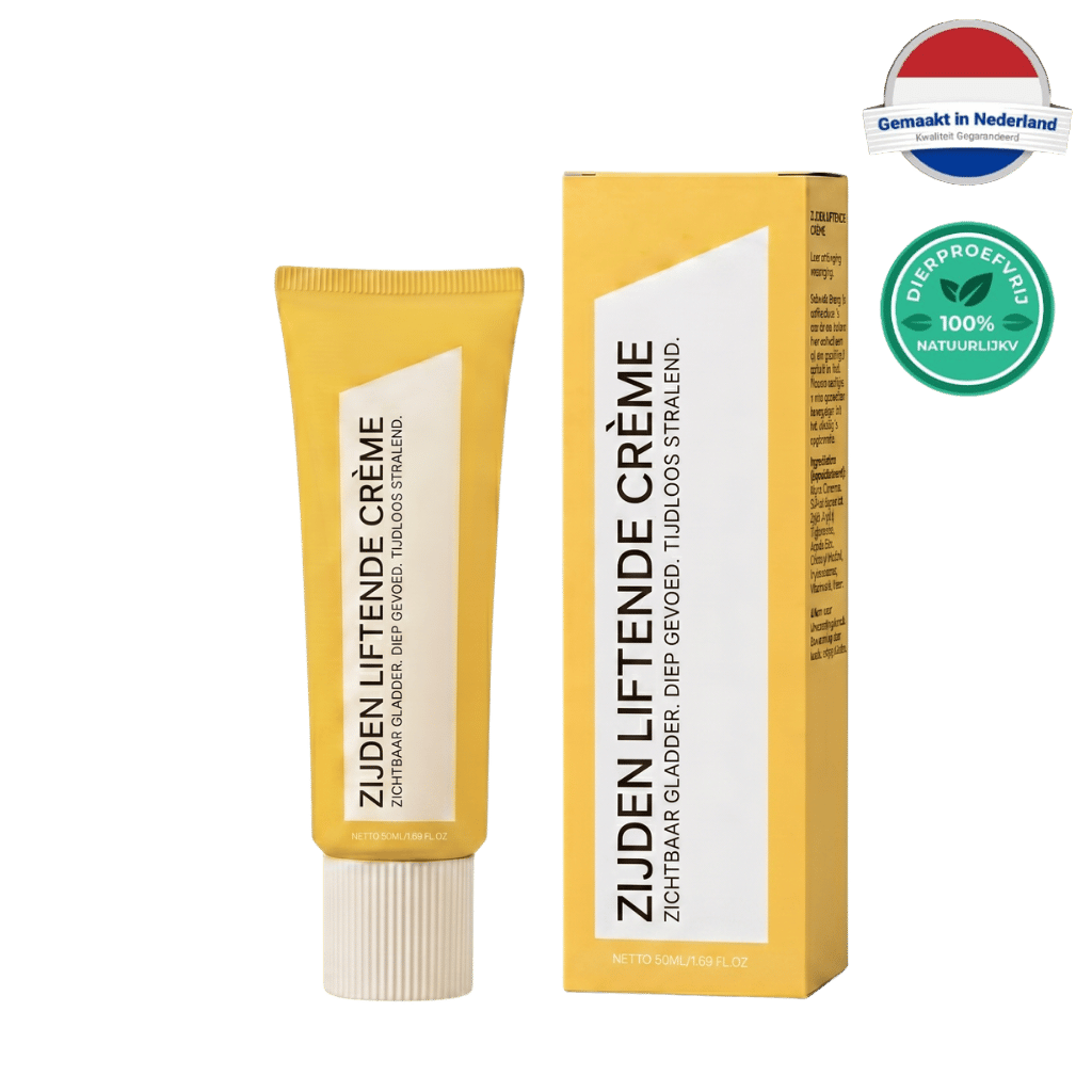 Zijden Liftende Crème tube en verpakking, ideaal voor dagelijkse huidverzorging met liftend effect.