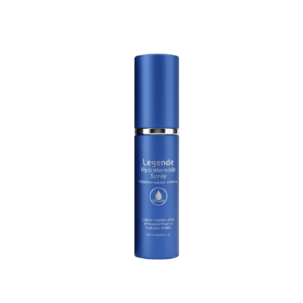 Legende Hydraterende Spray in een blauwe verpakking, ideaal voor dagelijkse huidverzorging en hydratatie.