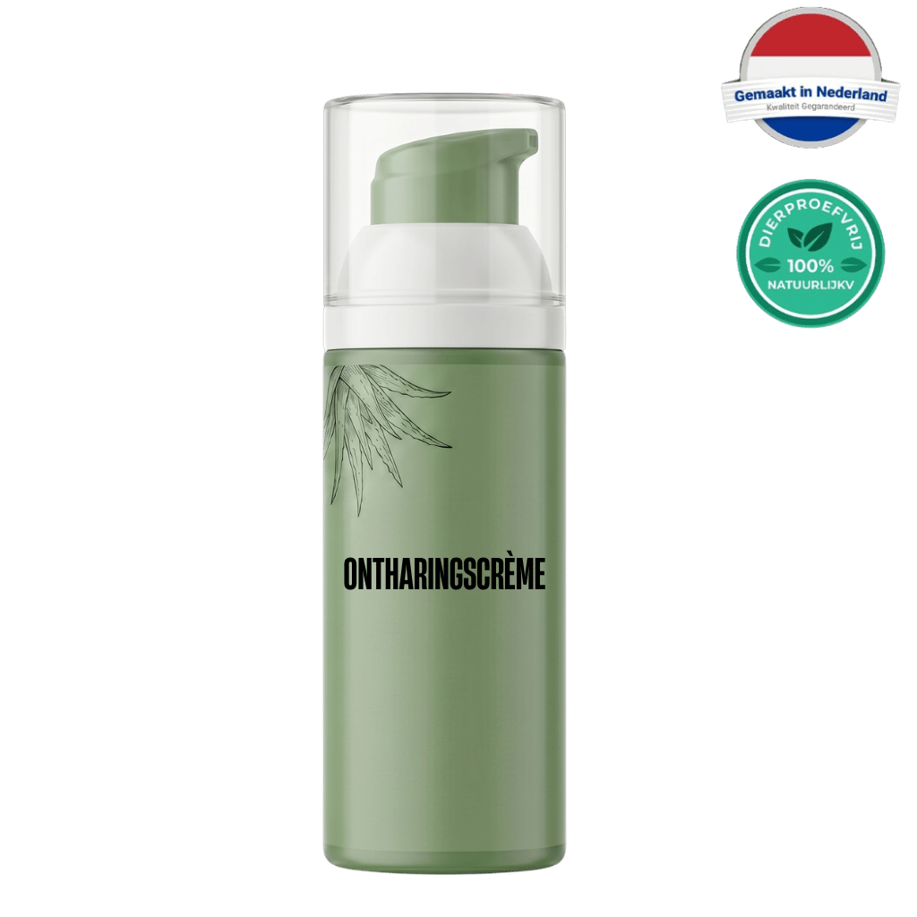 Ontharingscrème verpakking met natuurlijke ingrediënten voor een gladde en zachte huid.