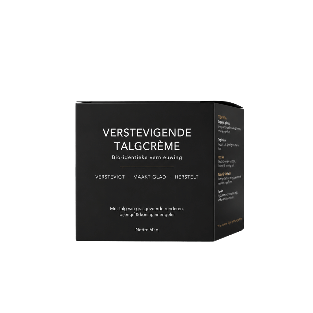 Verstevigende talgcrème verpakking voor huidverzorging en vernieuwing. Rijke balsem in een stijlvolle zwarte doos.