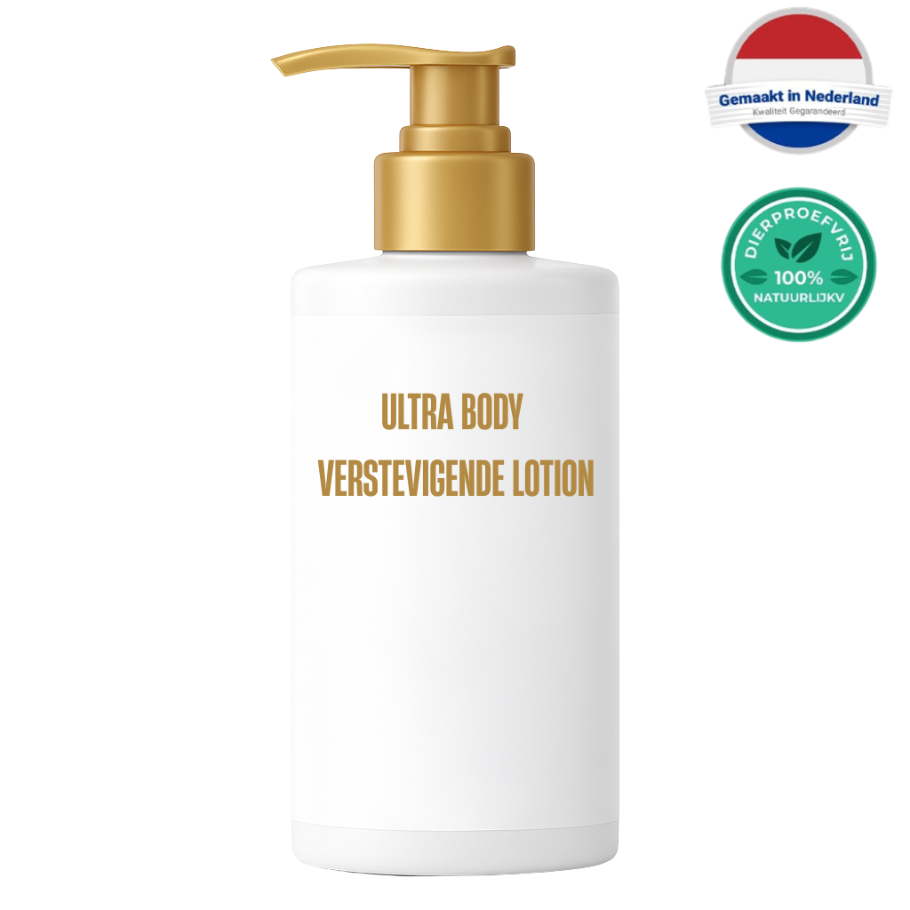 Ultra Body Verstevigende Lotion in een stijlvolle pompflacon voor effectieve huidverzorging.