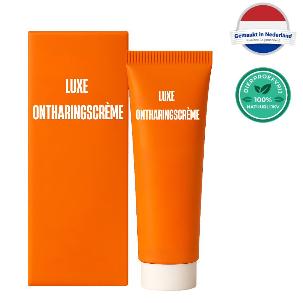 Luxe Ontharingscrème tube en verpakking, perfect voor zijdezacht en gladde huid.