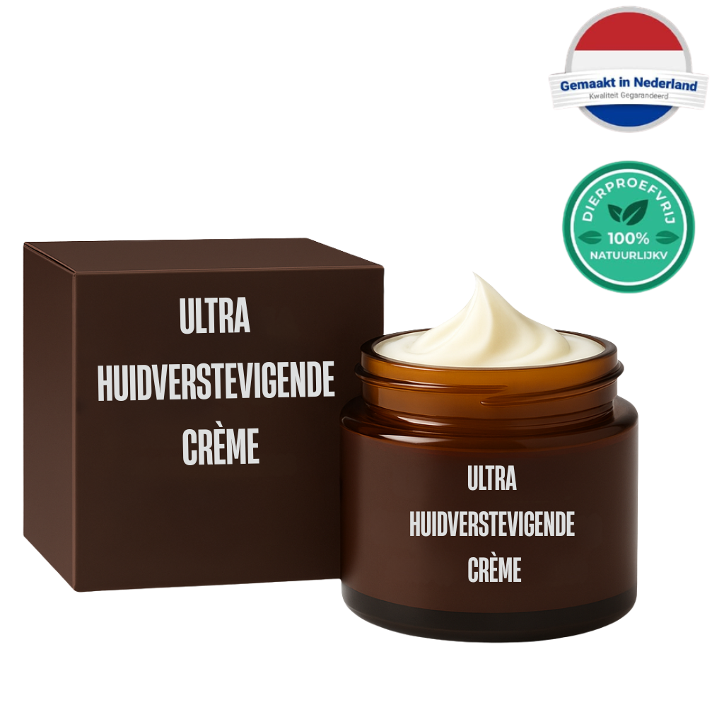 Ultra Huidverstevigende Crème in glazen pot met een elegant design voor een stralende huid.