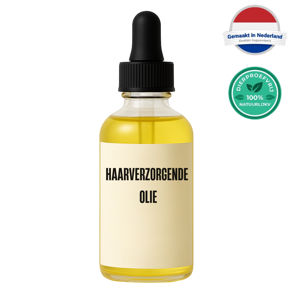 Fles met haarverzorgende olie voor het verbeteren van haarschoonheid en vitaliteit.