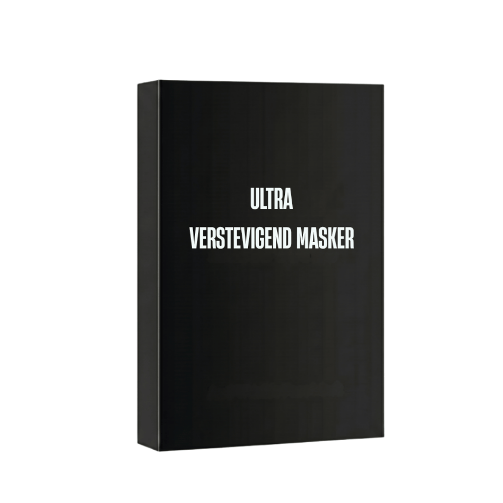 Ultiem verstevigend masker verpakking op een zwarte achtergrond.