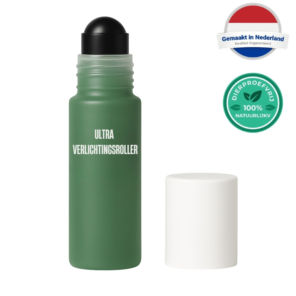 Ultra Verlichtingsroller in groene fles met witte dop voor een verfriste huidverzorgingsroutine.