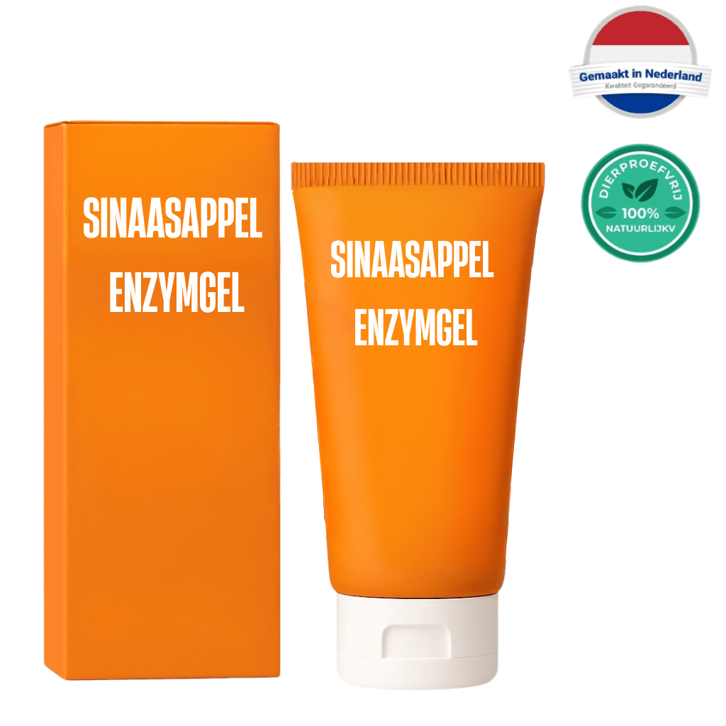 Sinaasappel Enzymgel huidverzorgingsgel verpakt in een oranje tube met verpakking.
