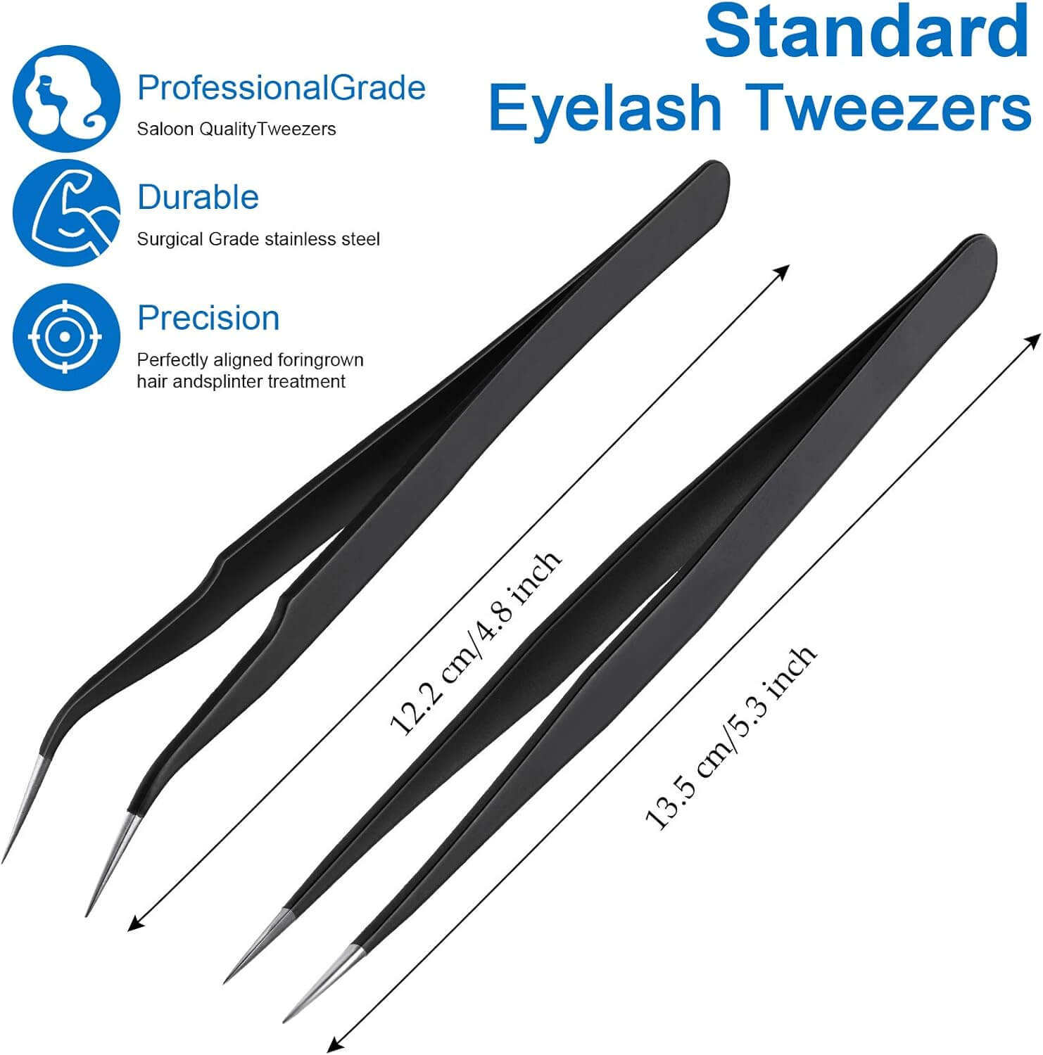 Jovyx Precisie Pincet Set – Recht & Gebogen Tip, twee roestvrijstalen pincetten voor wimperextensions en fijne haartjes.