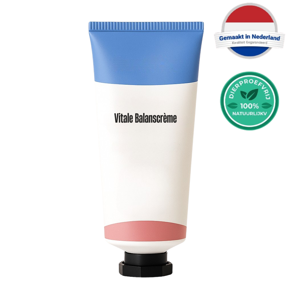 Vitale Balanscrème tube met een moderne verpakking voor een gladde en verzorgde huid.
