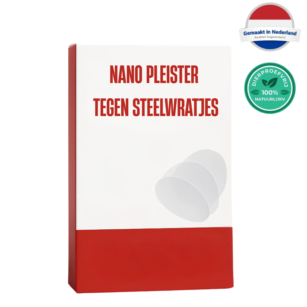 Nano pleister tegen steelwratjes verpakking met logo's en duidelijke productnaam.