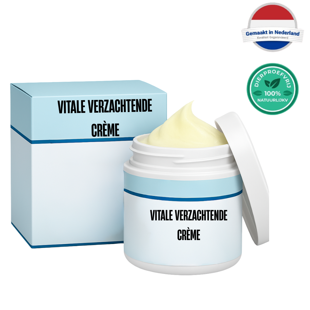 Vitale Verzachtende Crème in verpakking, ontworpen voor een stralend en verzorgd gevoel van de huid.