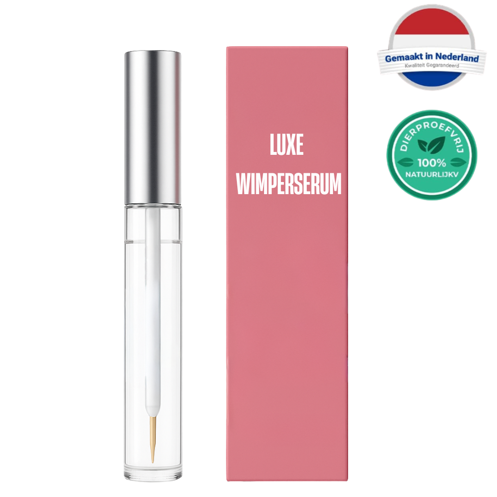 Luxe Wimperserum met verpakking en applicator voor een frisse en jeugdige oogzone.