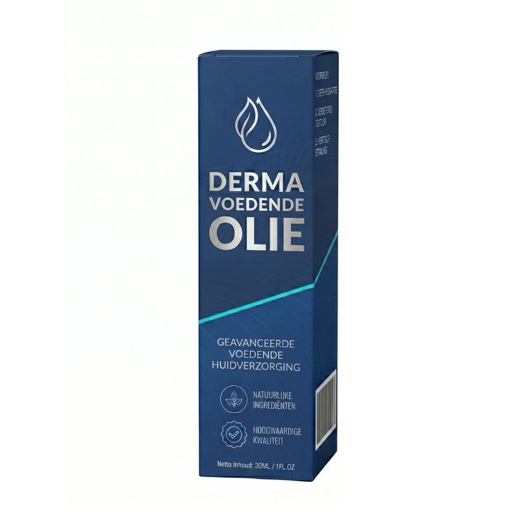 Verpakking van Derma Voedende Olie voor dagelijkse huidverzorging, met natuurlijke ingrediënten en hoogwaardige kwaliteit.