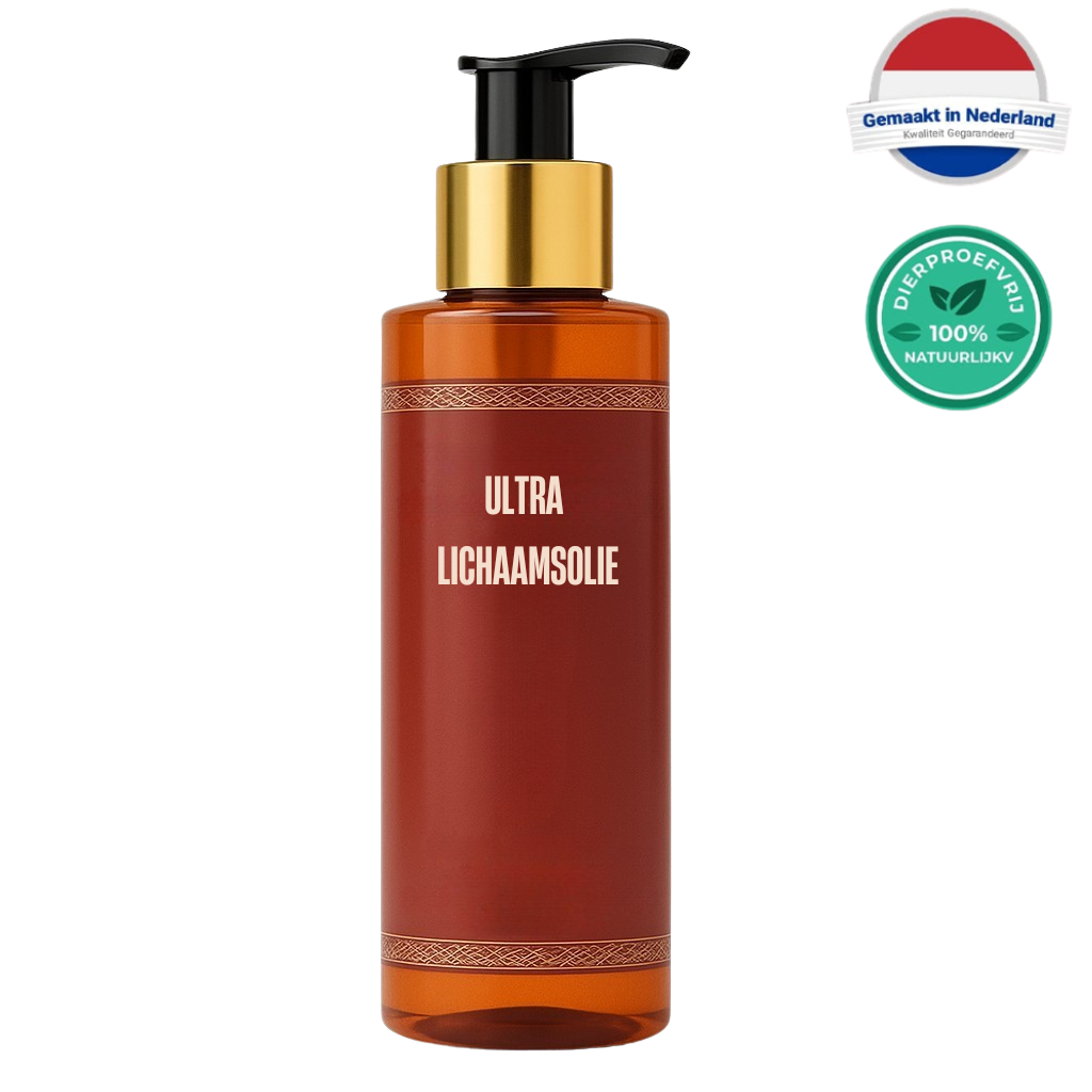 Ultra Lichaamsolie in een luxe fles, ideale mix van plantaardige oliën voor een zijdezachte huid.