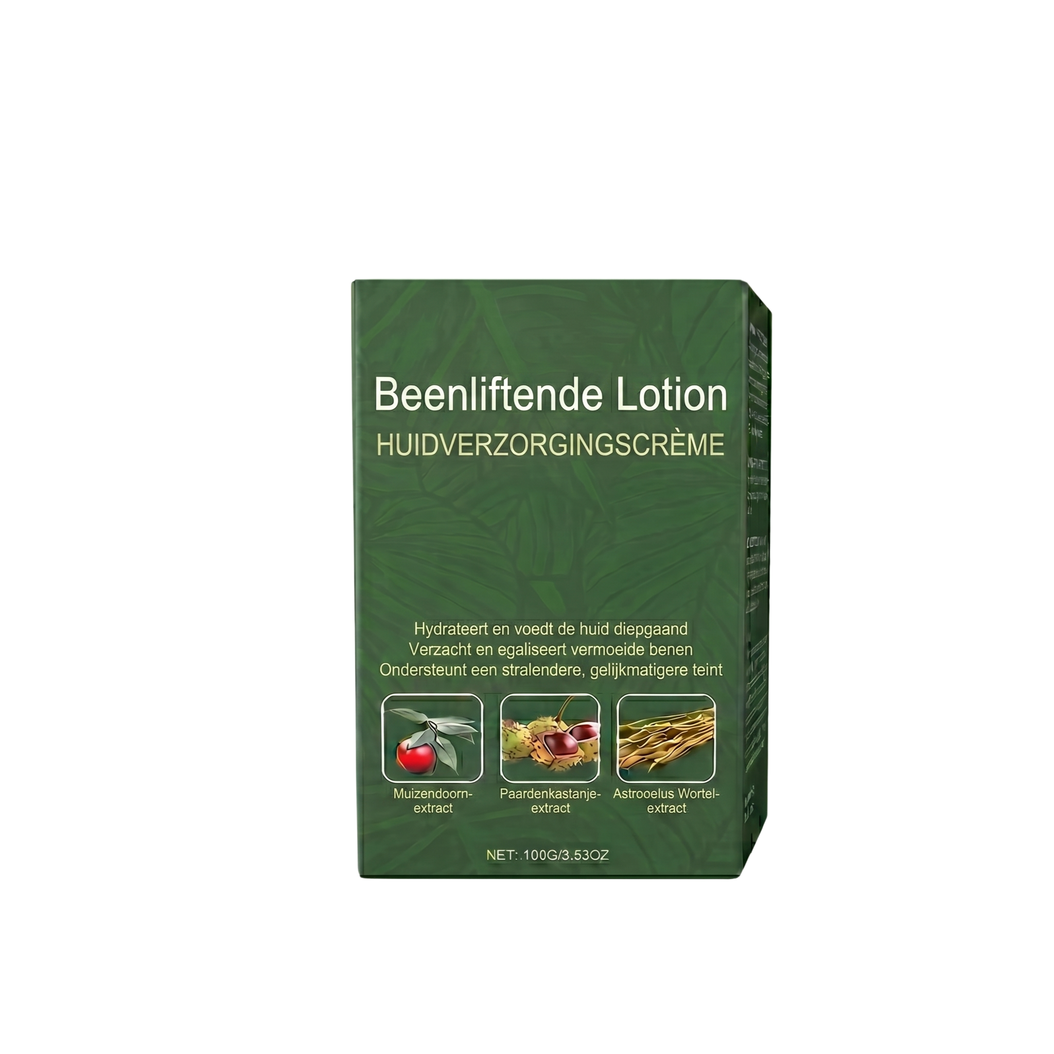 Beenliftende Lotion huidverzorgingscrème met vochtinbrengende ingrediënten en een stralende afwerking.