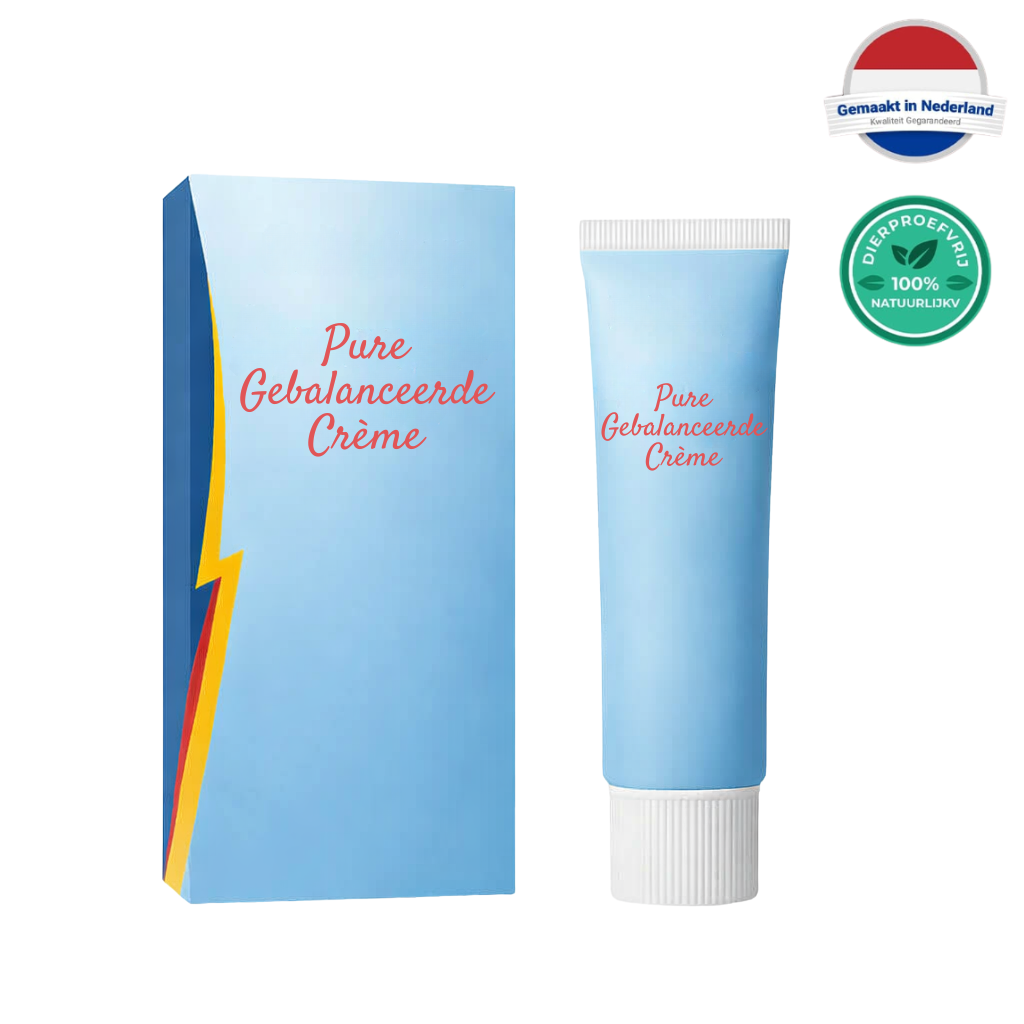 Pure Gebalanceerde Crème in tube met kleurrijke verpakking voor dagelijkse huidverzorging.