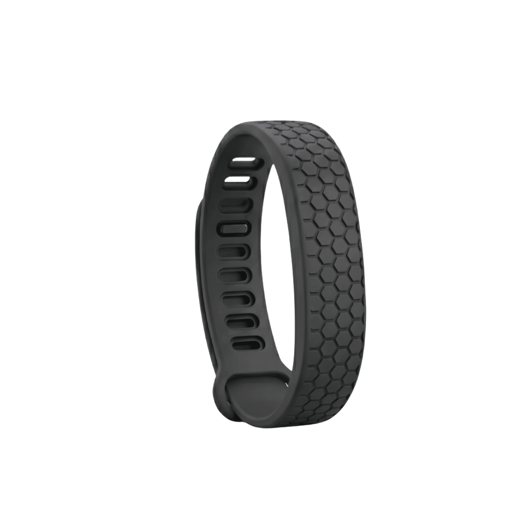 Ultra Balans Armband in zwart met een stijlvolle hexagonale textuur voor een comfortabele uitstraling.