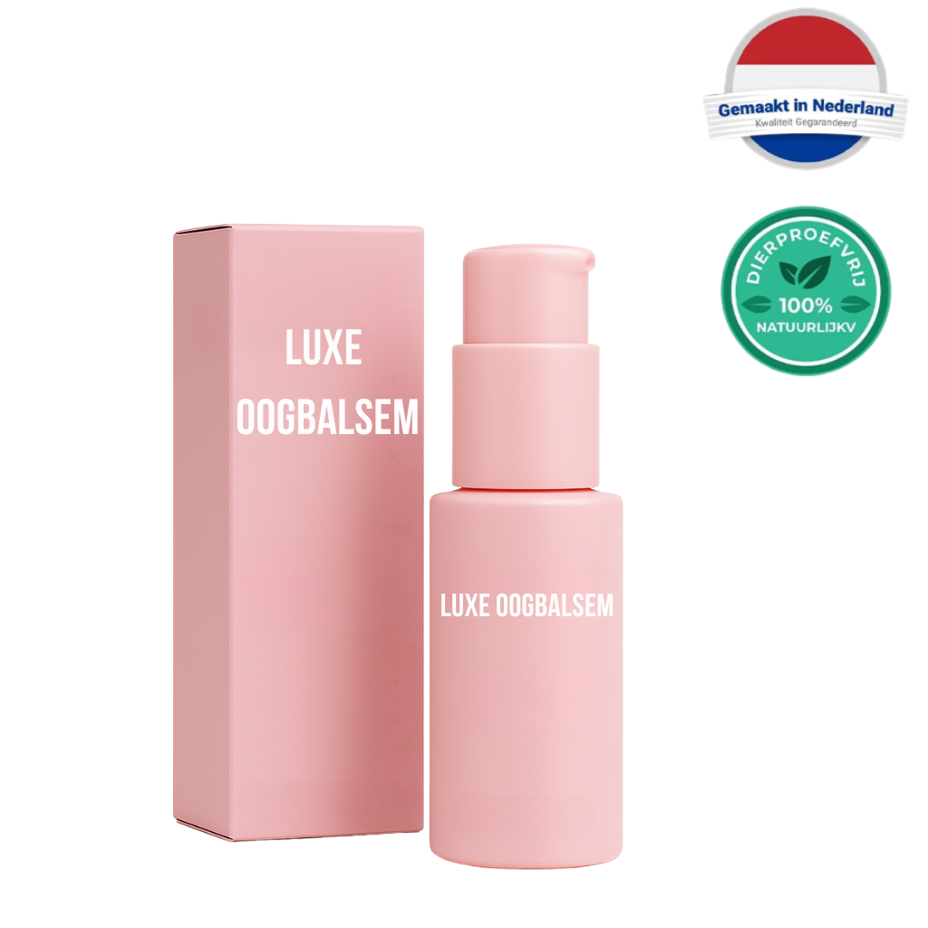 Luxe Oogbalsem productverpakking en fles met een lichte, zachte textuur voor gevoelige huid rond de ogen.