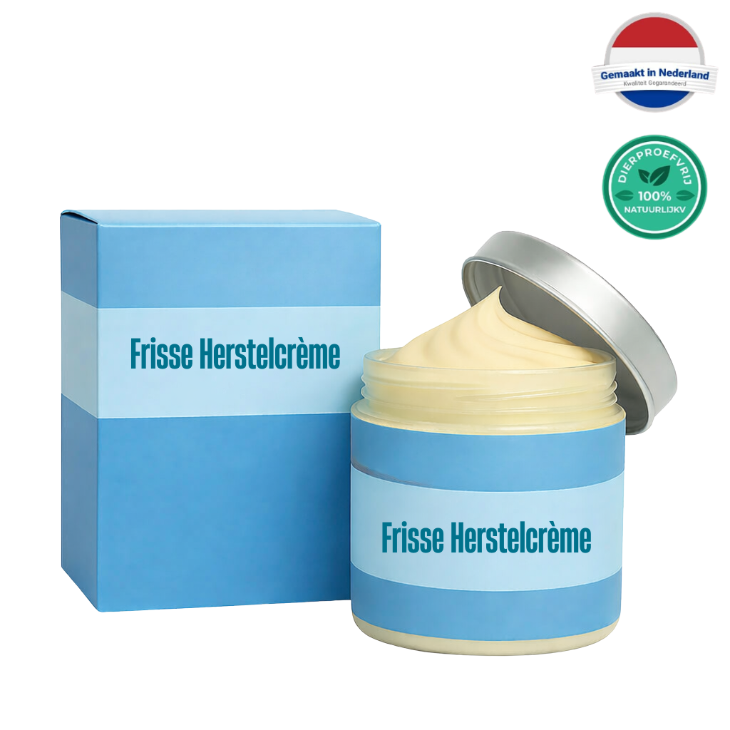 Frisse Herstelcrème in een pot met doosje, ideaal voor dagelijkse huidverzorging en balans.