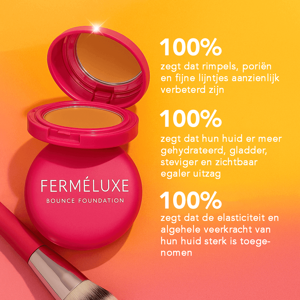 FerméLuxe Peptide Bounce Foundation met Kwast met resultaten over huidverbetering en effectiviteit in gebruik.
