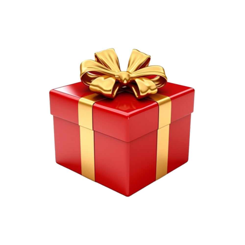 Mysterieuze optelsom cadeau in een rode geschenkdoos met gouden strik.