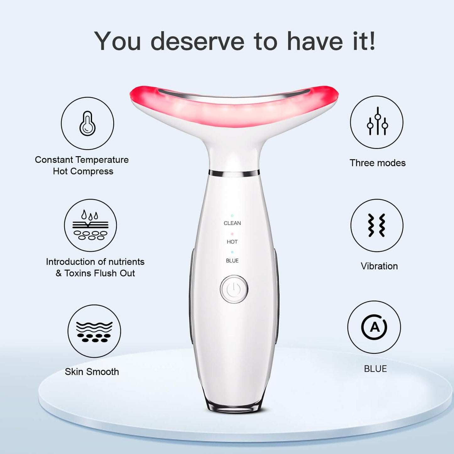 Jovyx Face & Neck Massager – Verstevigend Hulptool met verschillende massagefuncties voor huidversteviging.