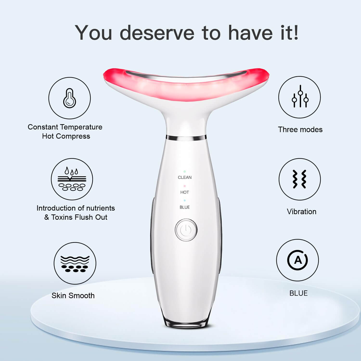 Jovyx Face & Neck Massager – Verstevigend Hulptool met verschillende massagefuncties voor huidversteviging.