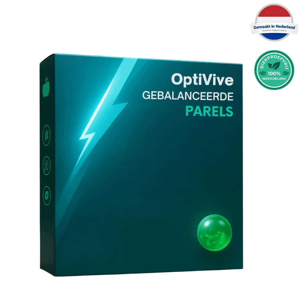 Jovyx Gebalanceerde parels verpakking met groene en blauwe ontwerp voor vitaliteit en welzijn.